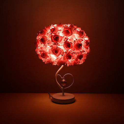 Fabric Rose Flower Hardware Table Lamp
