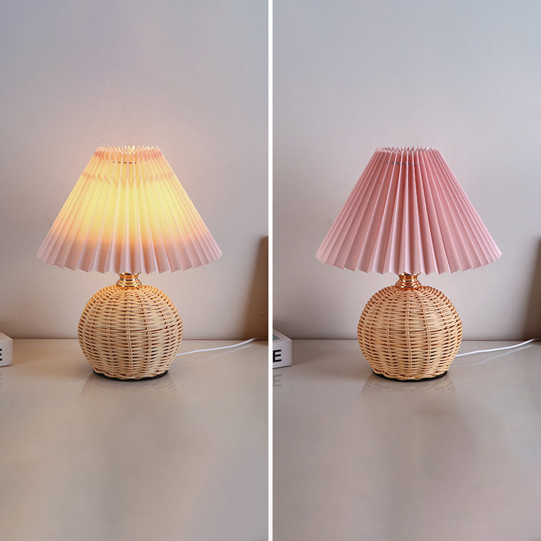 Rattan Fabric Pleated Conic Table Lamp
