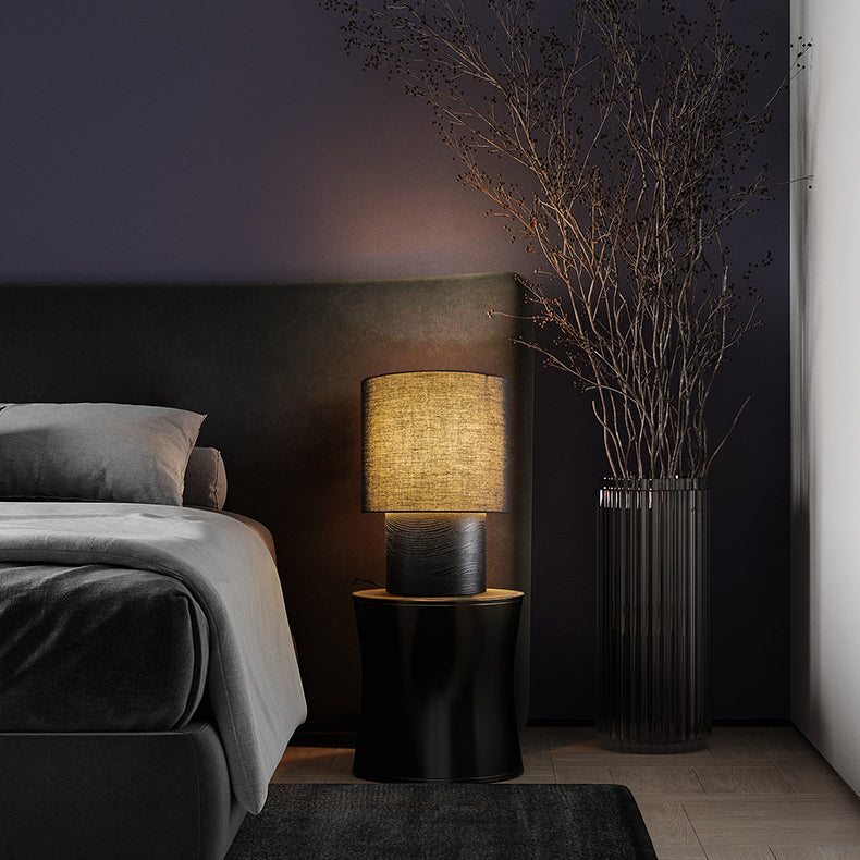 Farmhouse Cylinder Wood Fabric Table Lamp
