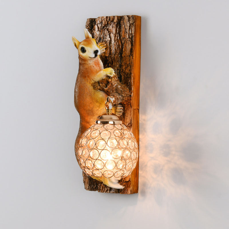 Squirrel Resin Crystal Bedroom Wall Lamp