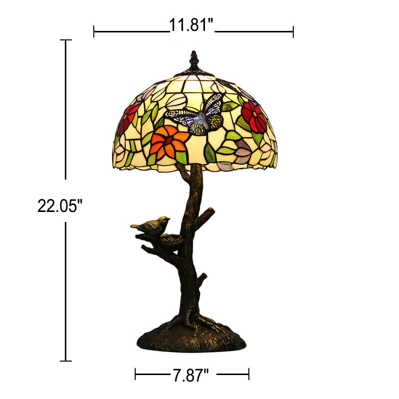 Rose Butterfly Design Stained Table Lamp