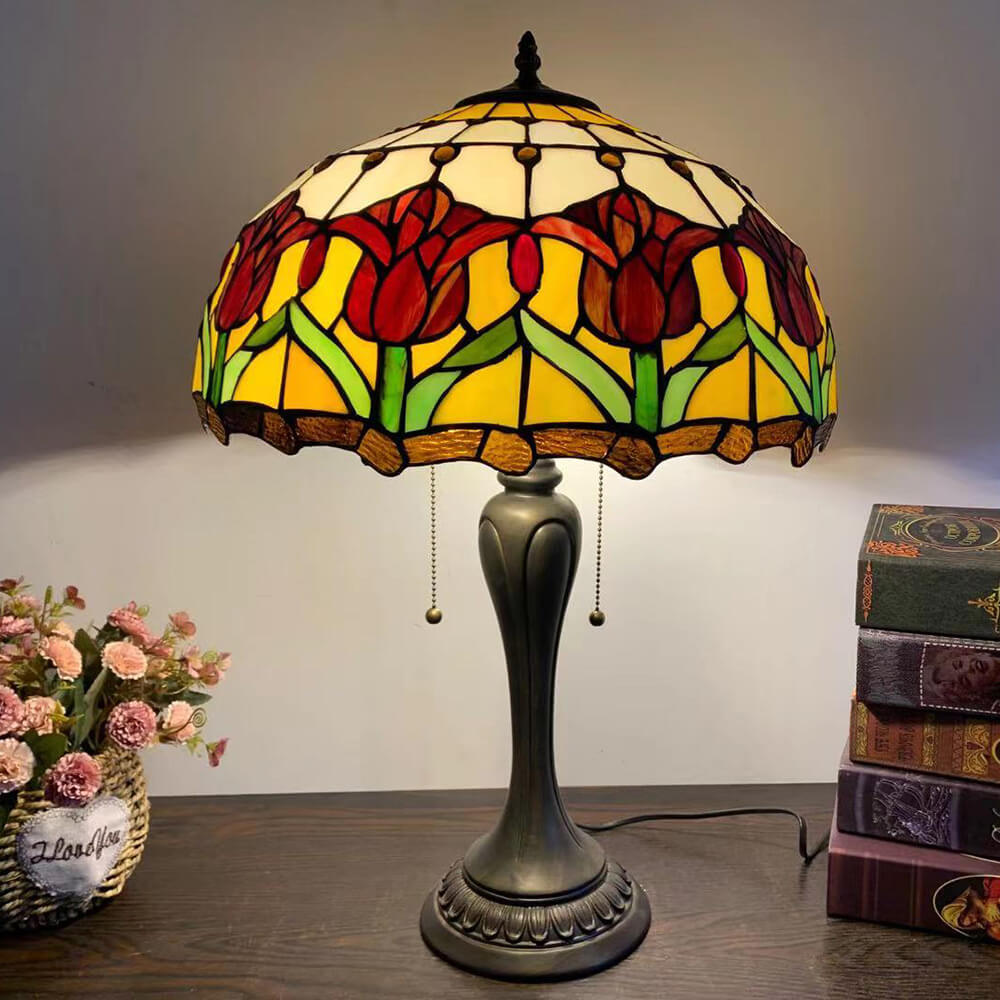 Flowers Stained Glass 2-Light Table Lamp