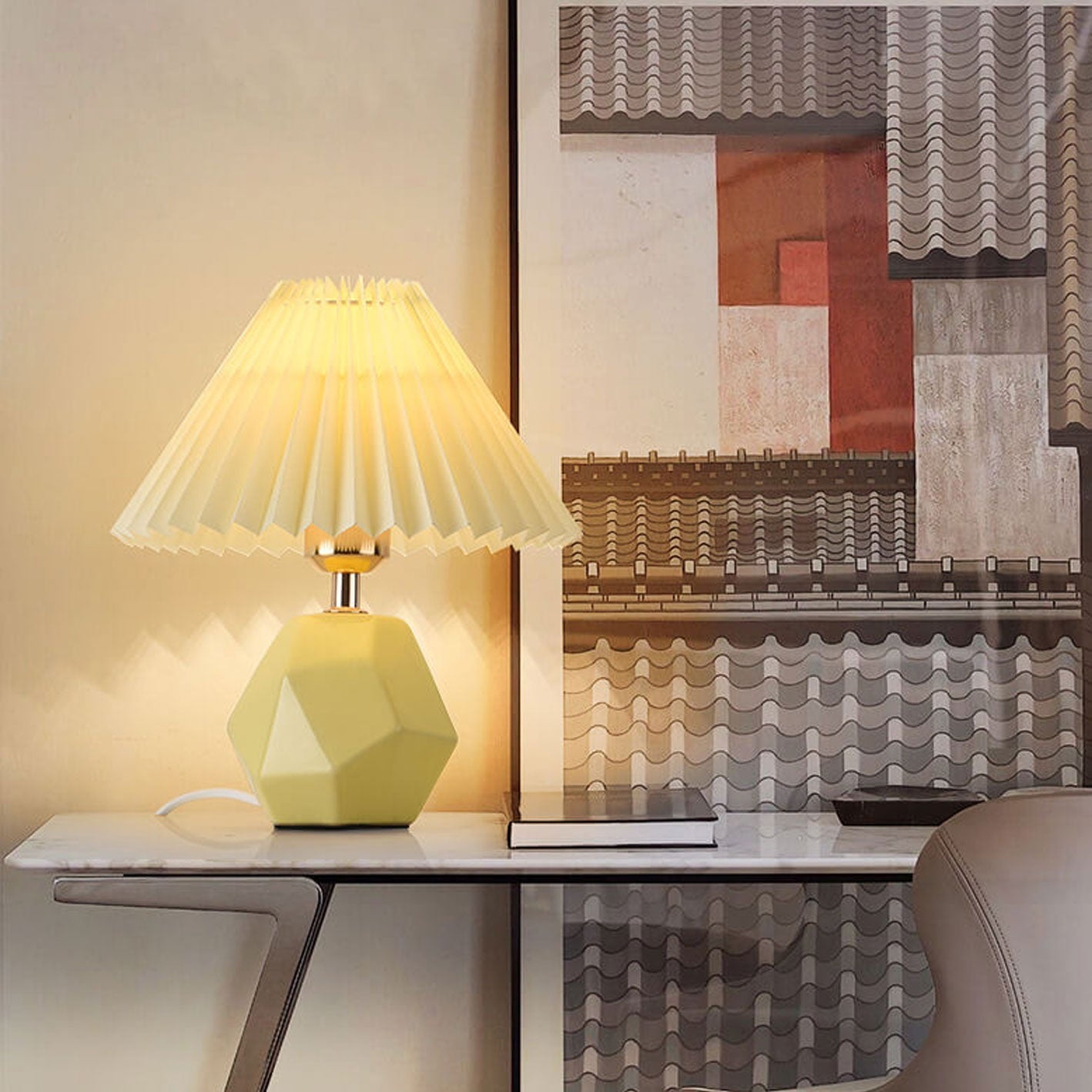 Milk Yellow Pleated Geometric Table Lamp