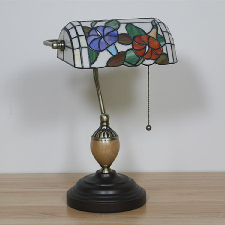 Flower Glass Banker Table Lamp