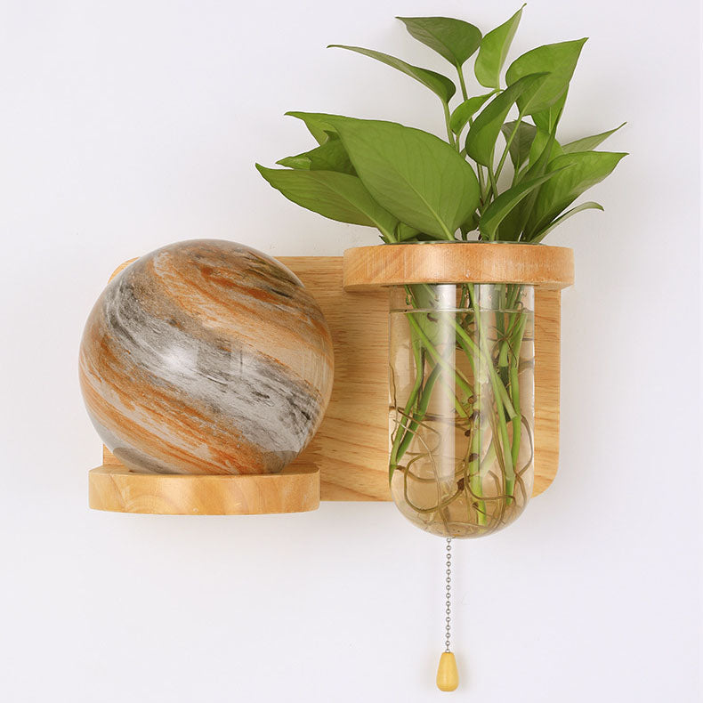 Oak Glass Planet Wall Lamp