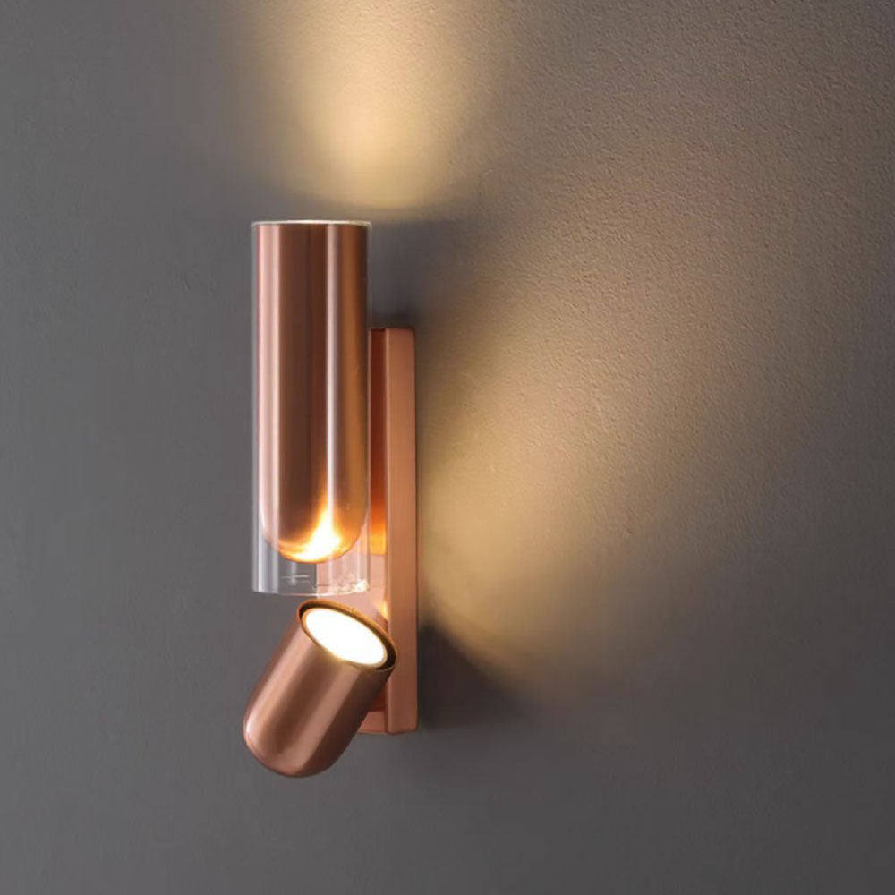Rotatable Cylinder Metal Glass 2-Light Wall Lamp