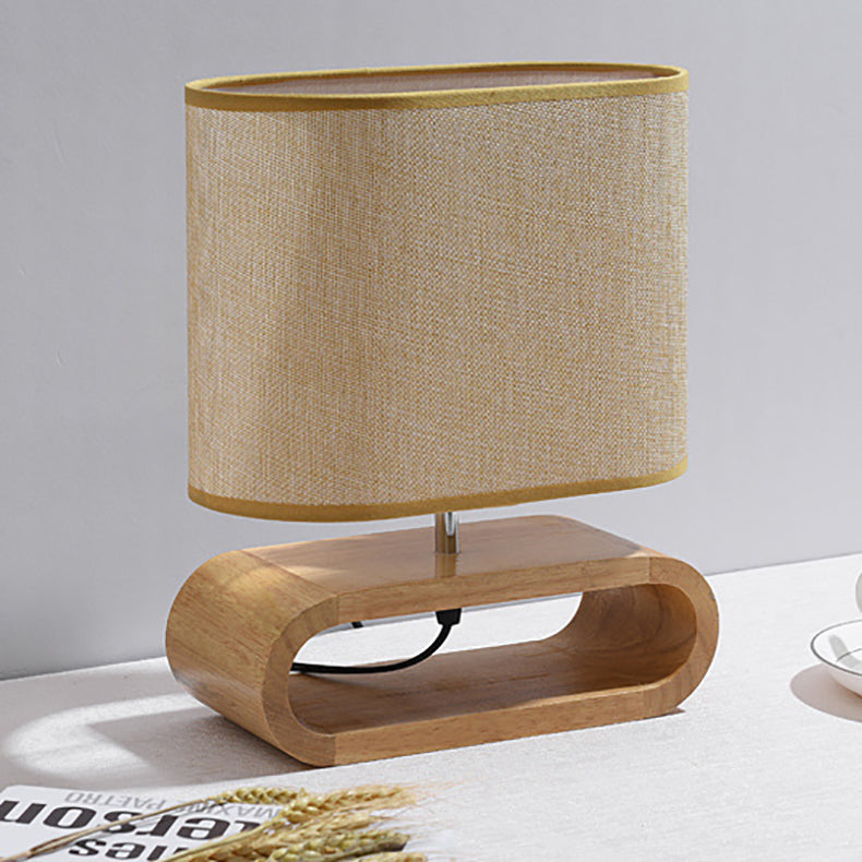 Wood Fabric Cylinder Elliptical Table Lamp