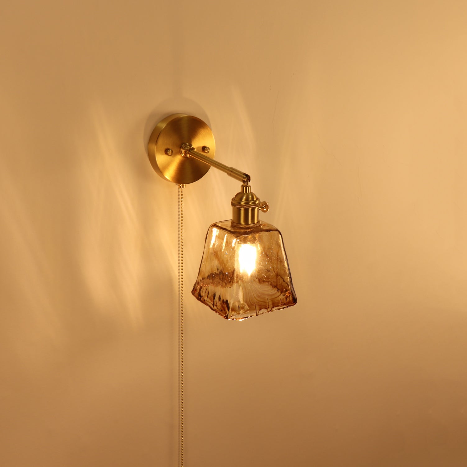 Brass Amber Square Glass Wall Lamp