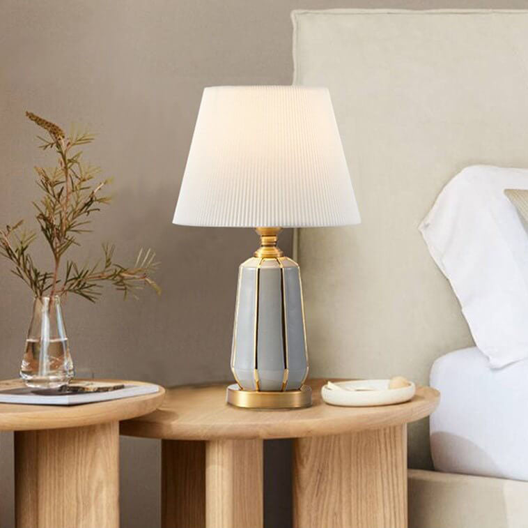 Gray Ceramic Linen Table Lamp