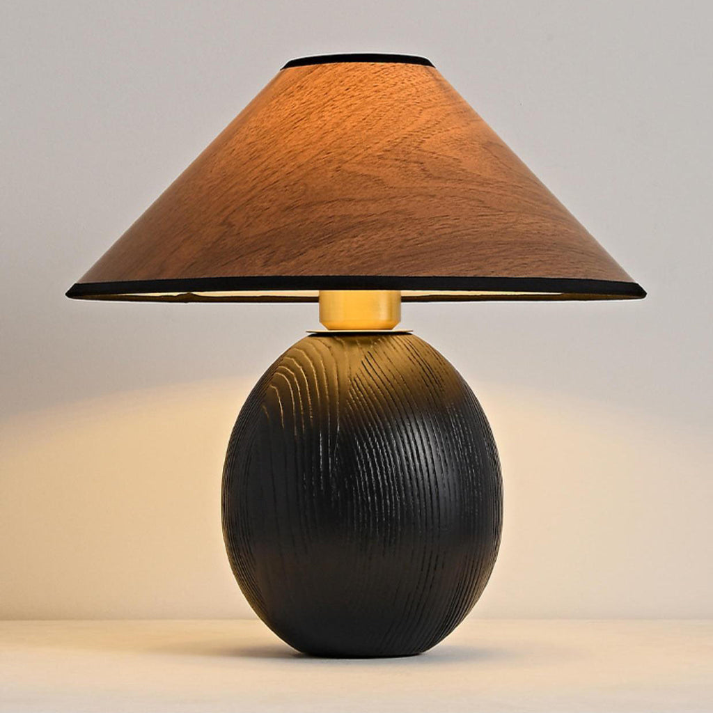 Round Trapezoidal Solid Wood Table Lamp
