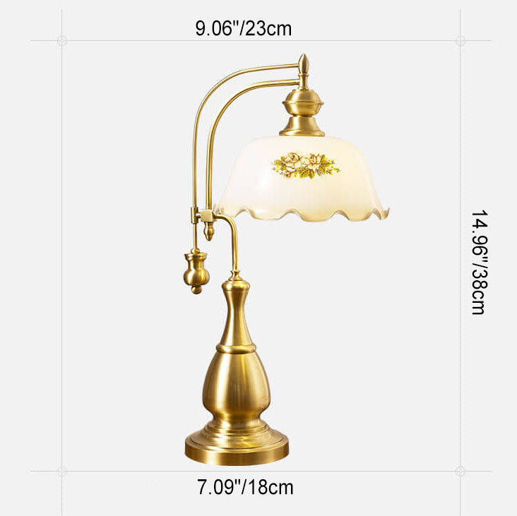 Camellia Printed Glass Copper Table Lamp