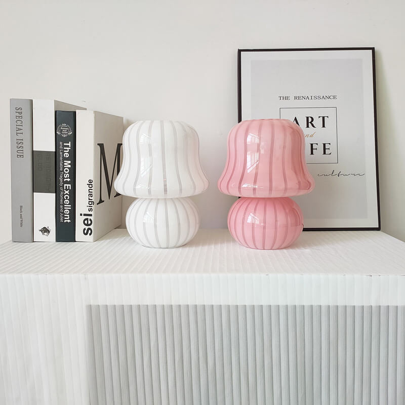 Cream Handmade Glass Mushroom Table Lamp