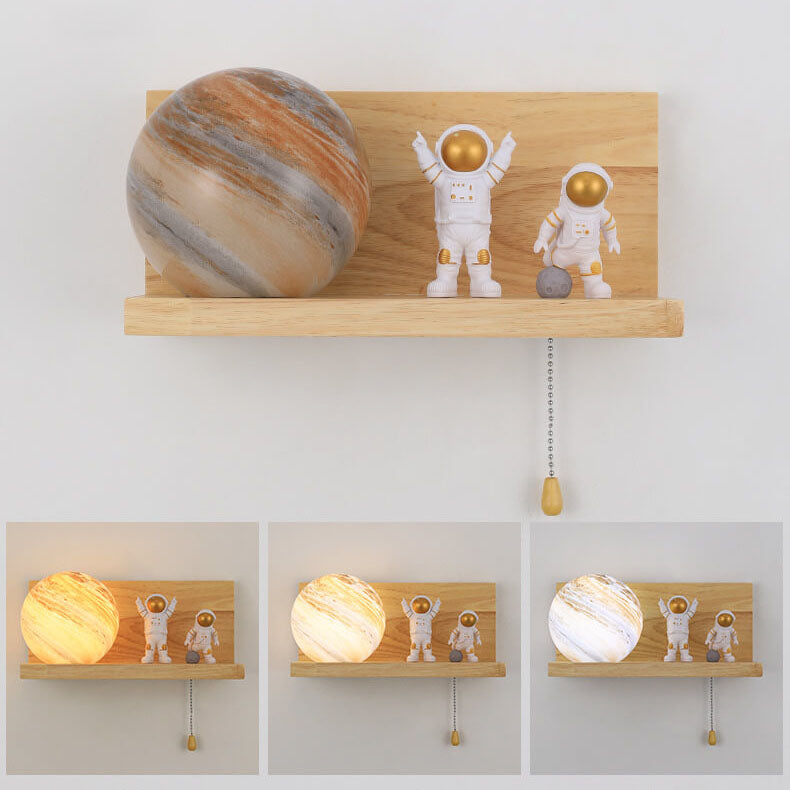 Planet Glass Solid Wood Wall Lamp