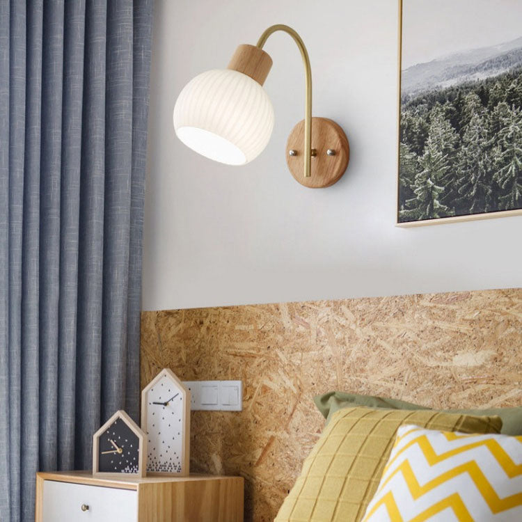 Round Solid Wood Striped Wall Lamp