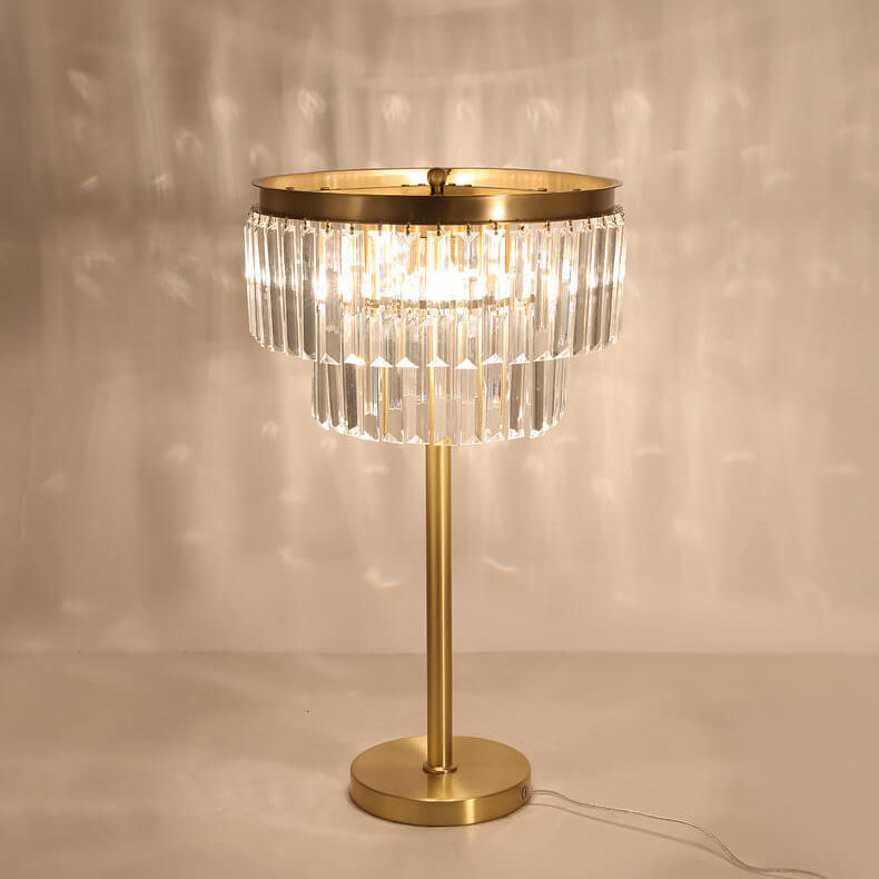Prismatic Crystal Round Full 3-Light Table Lamp