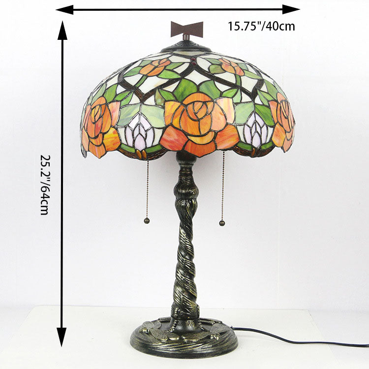 Rose Dragonfly Stained Glass 2-Light Table Lamp