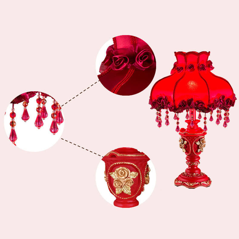 Wedding Red Fabric Tassel Table Lamp