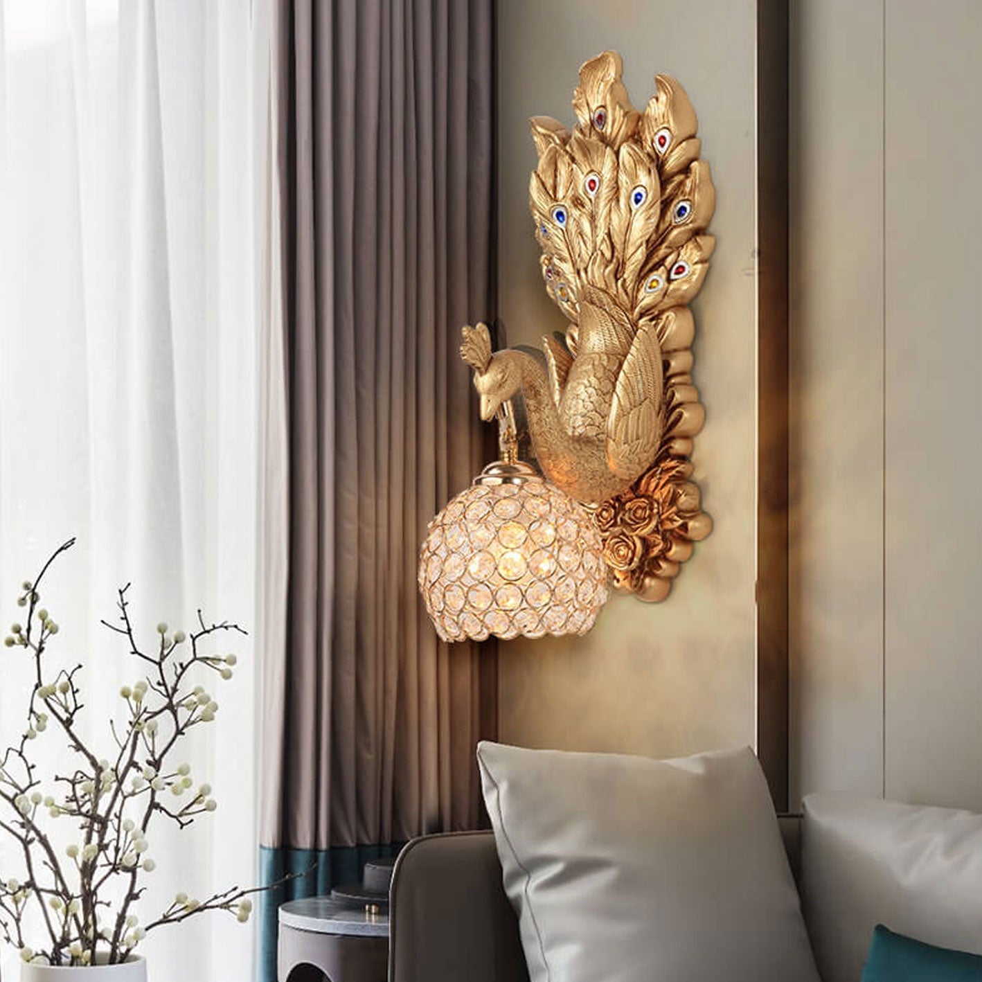 Peacock Resin Glass Wall Lamp