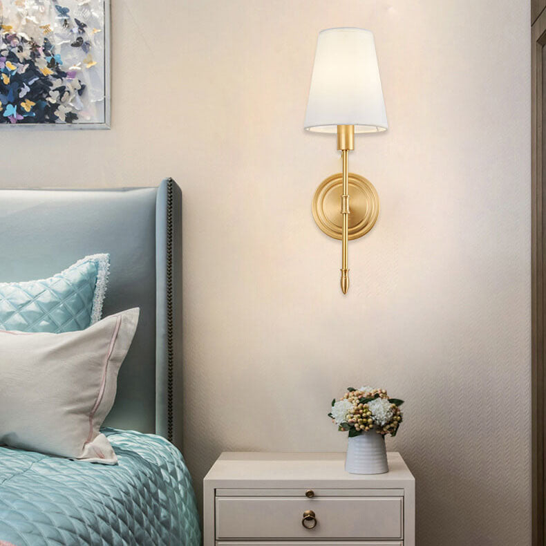 Brass Fabric Glass Straight Wall Lamp