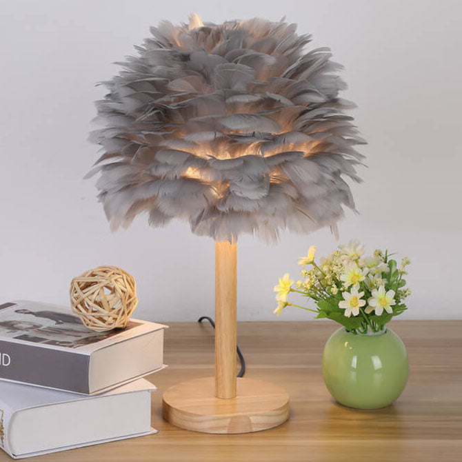 Feather Decorative Solid Wood Table Lamp