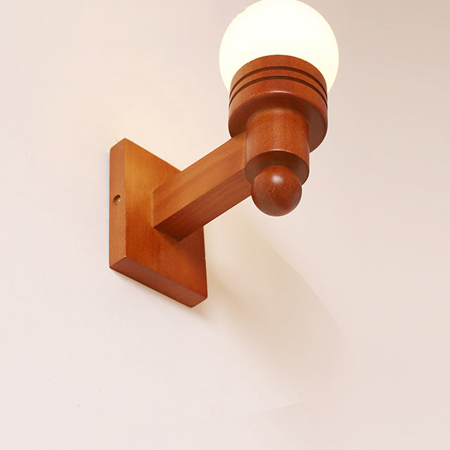 Wood Beam Glass Ball Wall Lamp