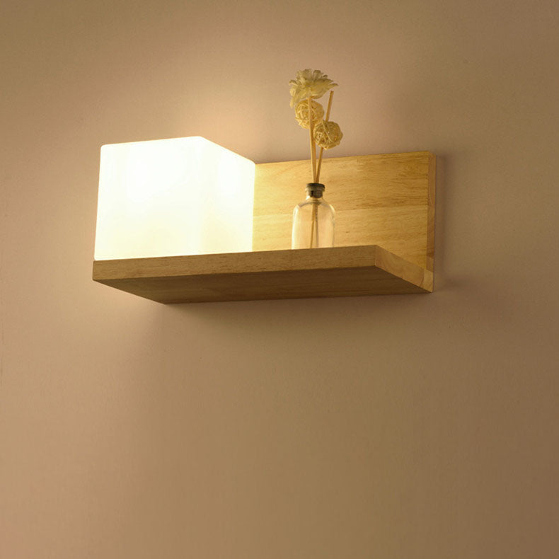 Wood Square Glass Wall Lamp