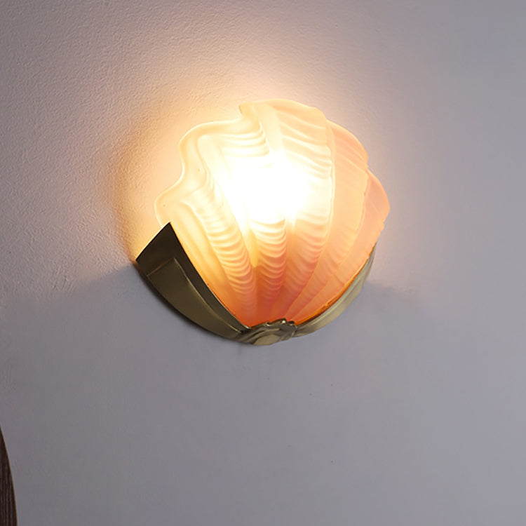 Shell Brass Glass Living Wall Lamp