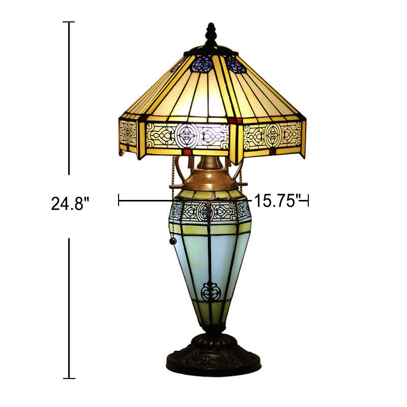 Stained Glass Hexagonal Dome 2-Light Table Lamp