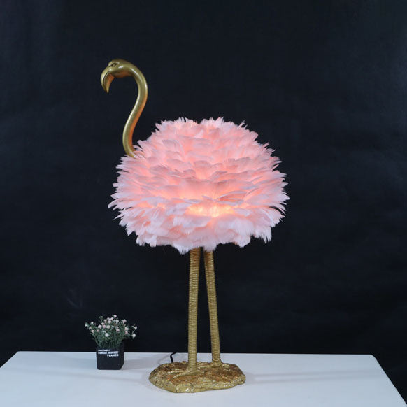 Goose Feather Metal Flamingo Table Lamp
