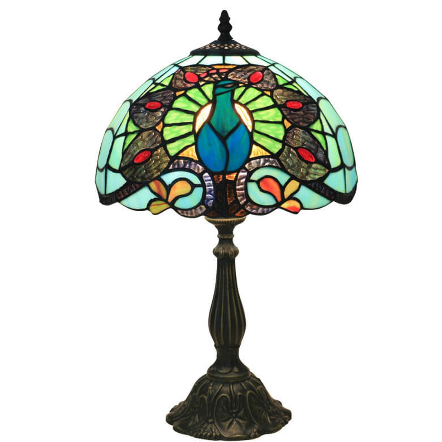Green Peacock Stained Glass Table Lamp