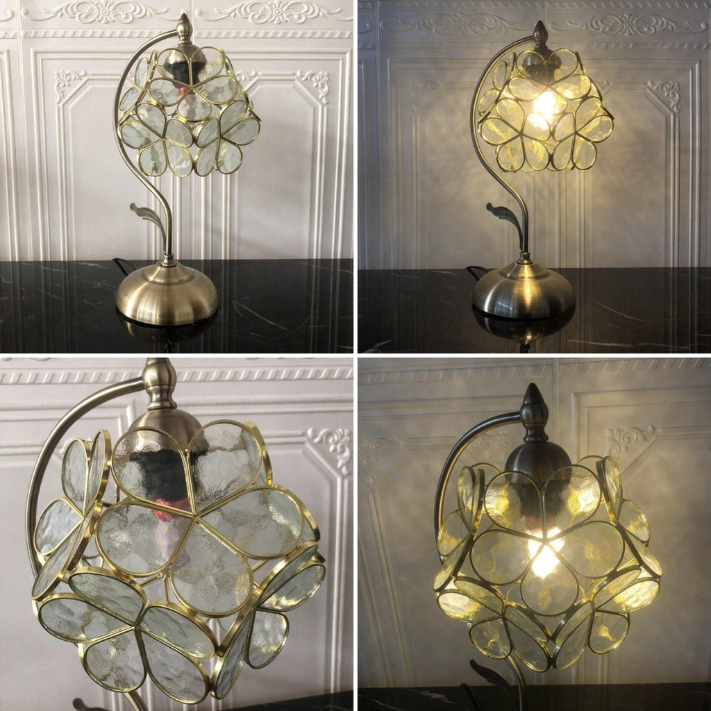 Flower Hydrangea Brass Metal Table Lamp