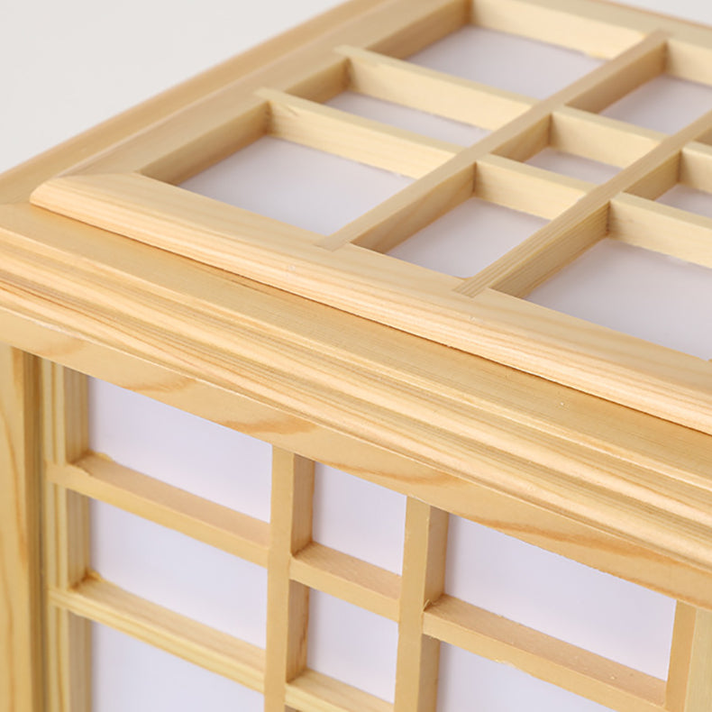 Traditional Japanese Wood Acrylic 3-Light Floor Lamp