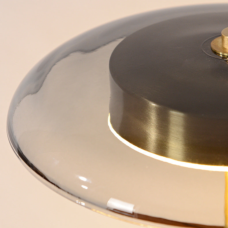 Brass Wood Glass Round Table Lamp