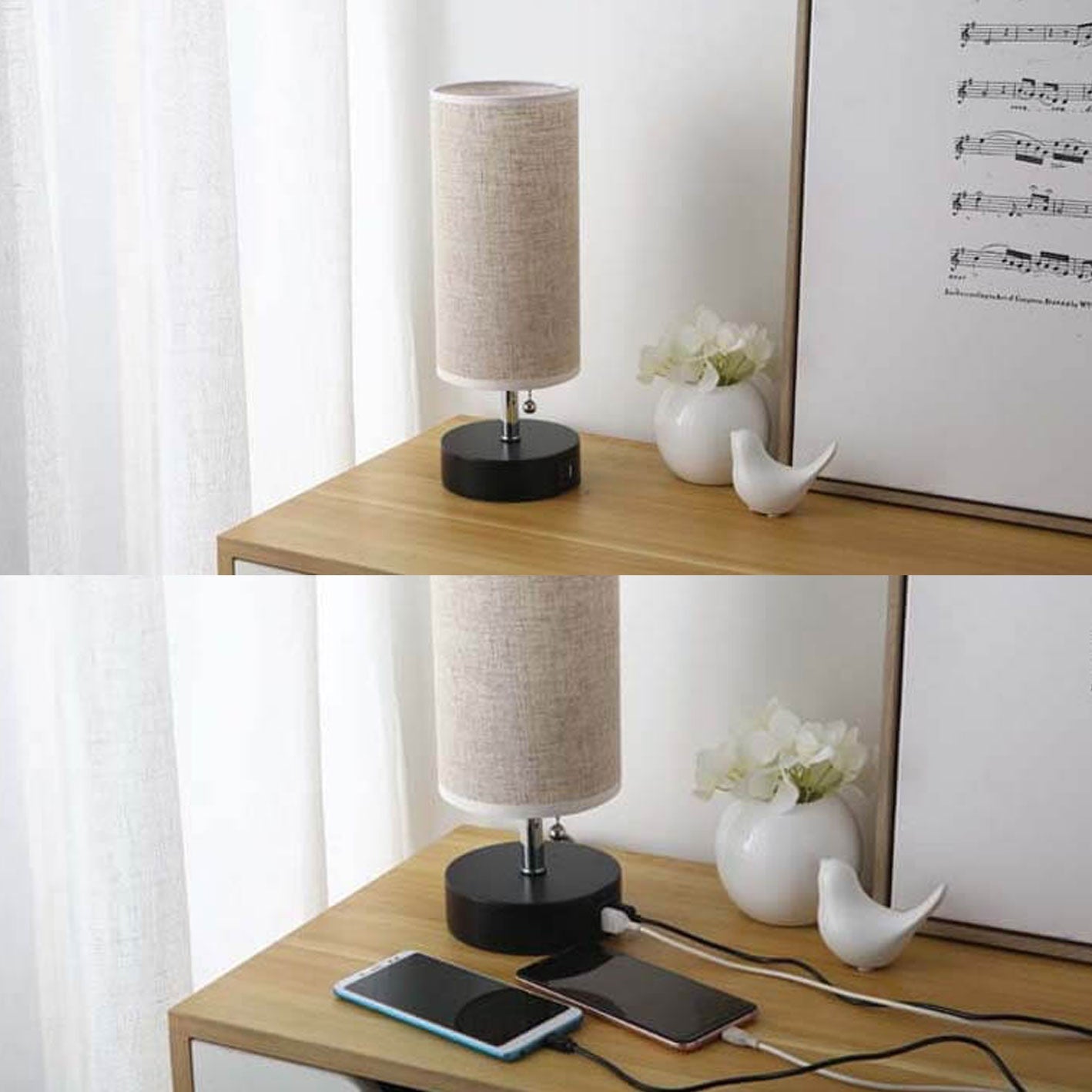 Column Hollow Iron Fabric Table Lamp