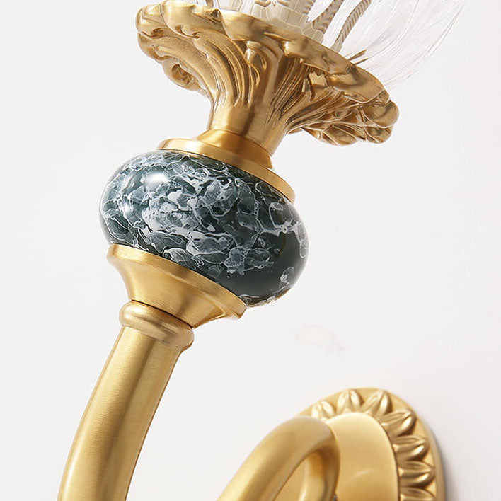 Floral Glass Brass Curved Wall Lamp