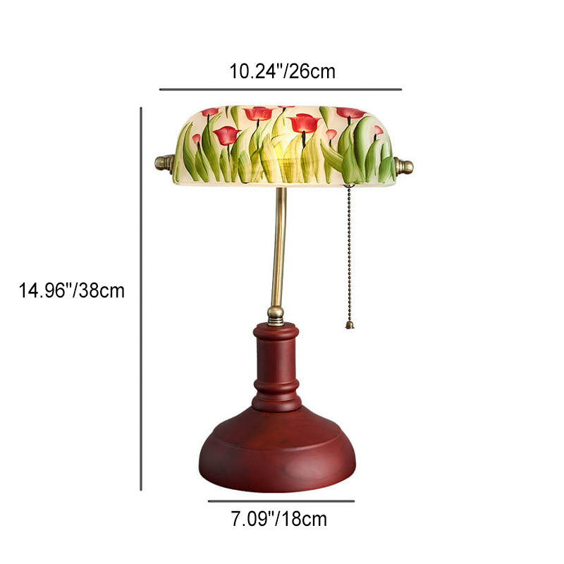 Floral Pattern Glass Wood Table Lamp