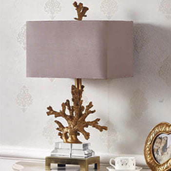 Linen Resin Crystal Coral Table Lamp
