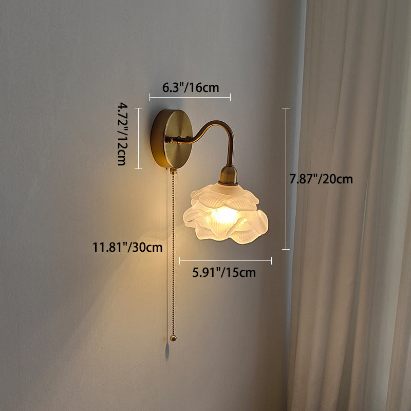Floral Frosted Glass Pull Wall Lamp