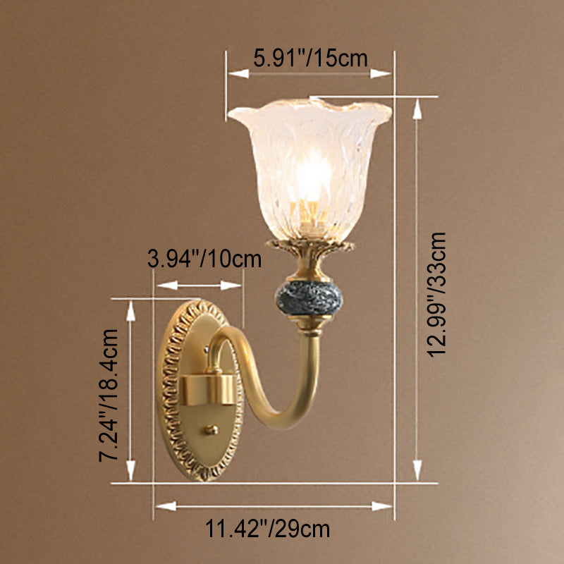 Floral Glass Brass Curved Wall Lamp