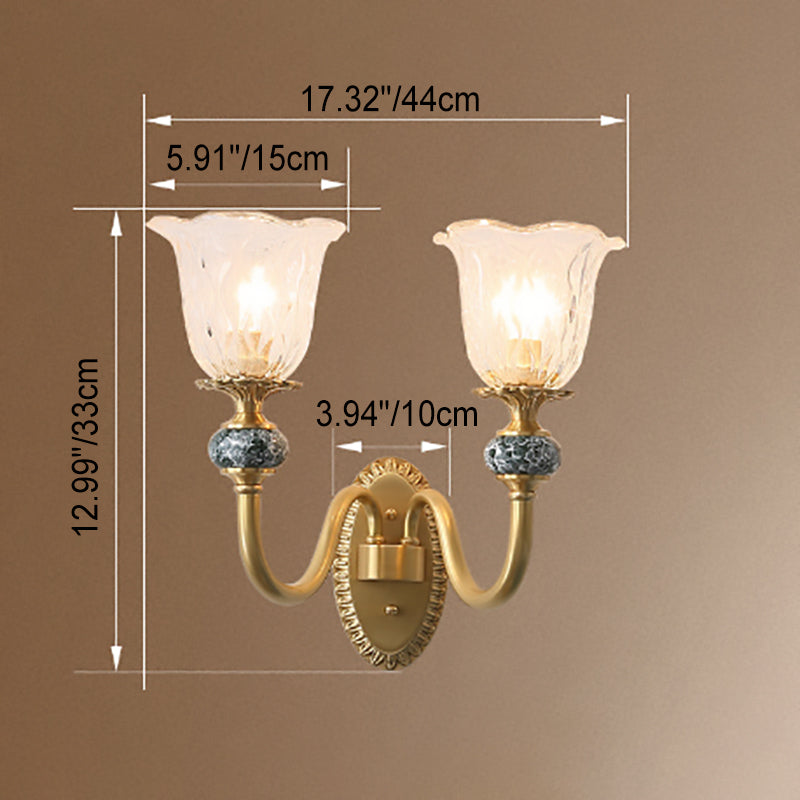 Floral Glass Brass Curved Wall Lamp