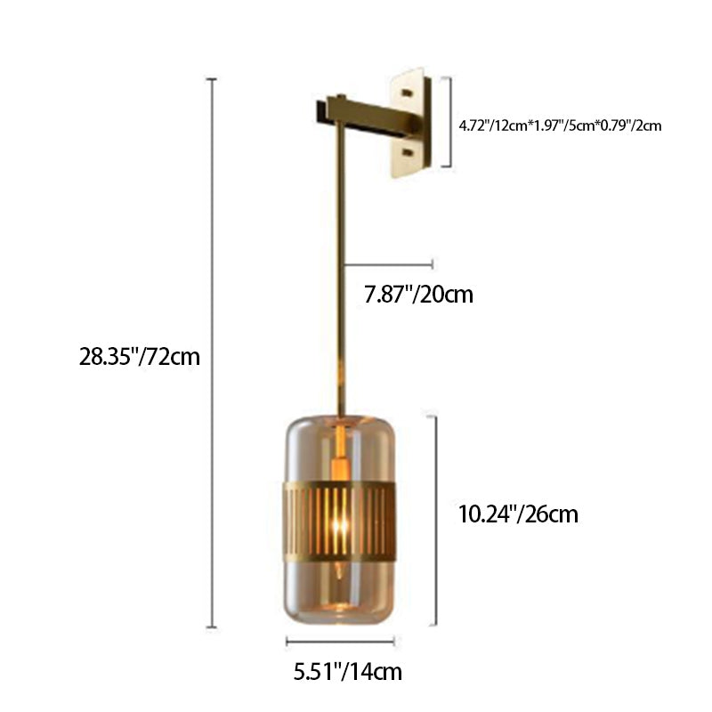 Iron Glass Cylindrical Bedroom Wall Lamp