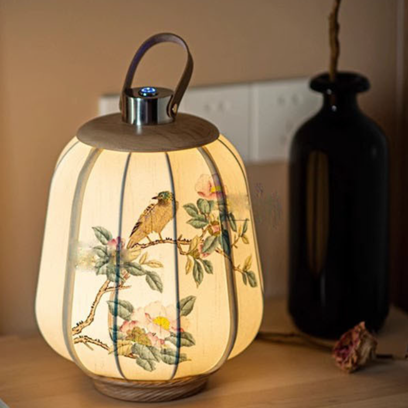 Lantern Round Solid Wood Table Lamp