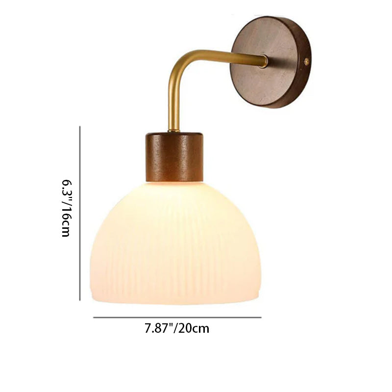 Solid Wood Glass Semicircle Wall Lamp