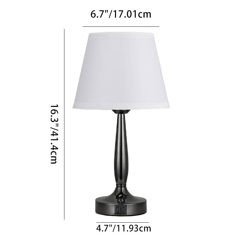 Metal Fabric Cylinder Bedside Table Lamp