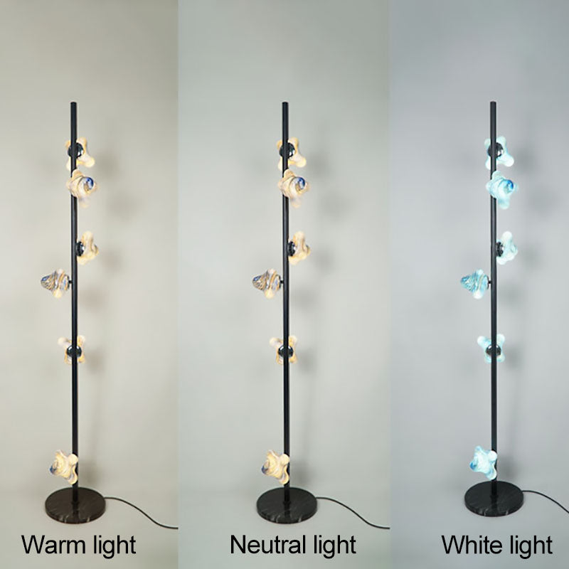 Starfish Glass Lampshade Iron 3-Light Floor Lamp
