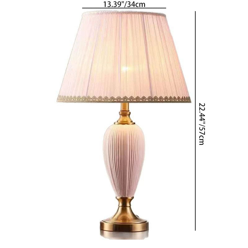 Pleated Fabric Ceramic Column Table Lamp