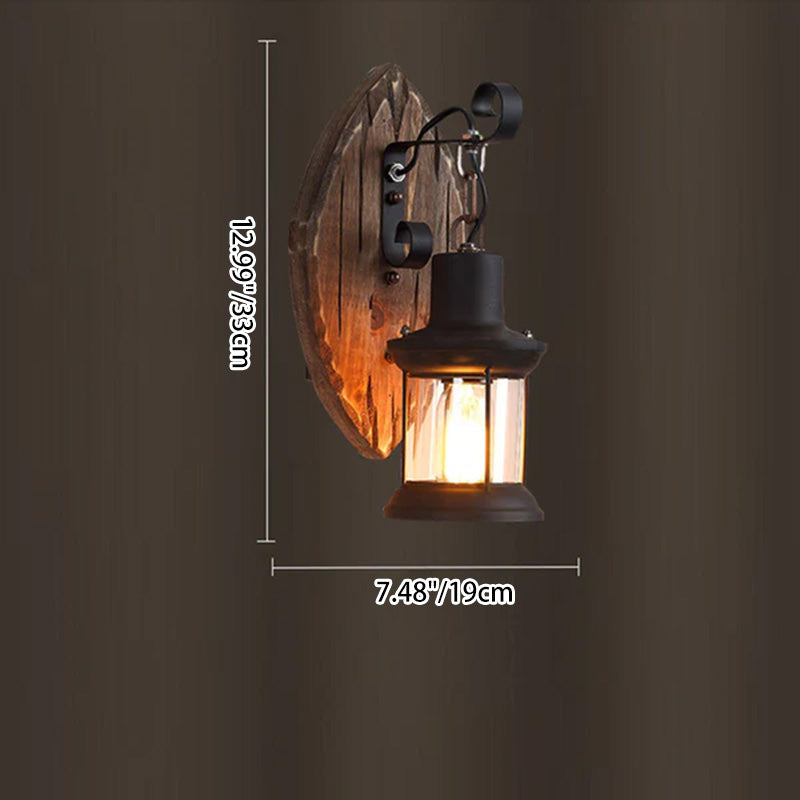 Farmhouse Wood Disc Iron Wall Lamp