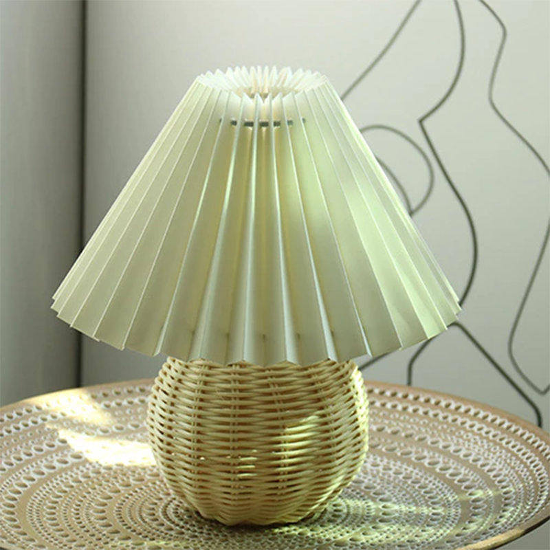 Pleated Fabric Round Ceramic Table Lamp