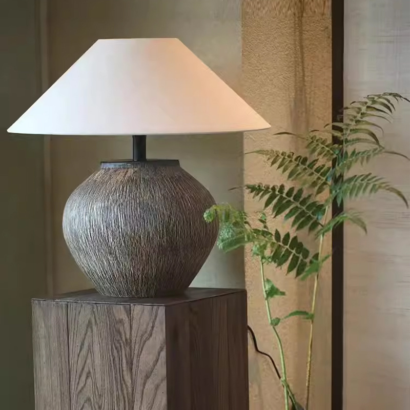Drum Iron Ceramic Fabric Table Lamp