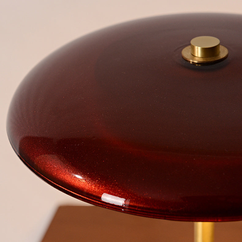 Brass Wood Glass Round Table Lamp